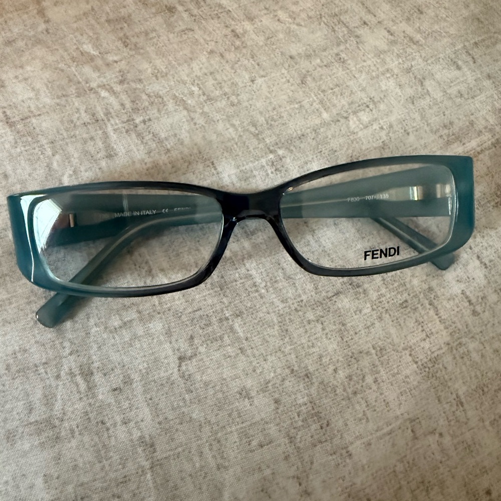 Fendi Blue Rectangular Glasses with Glossy Finish